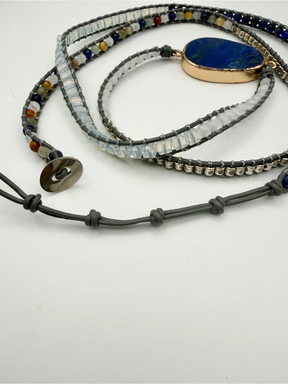 Artisan Lapis Blue Multi-Row Beaded Wrap Bracelet - Picture 7 of 10